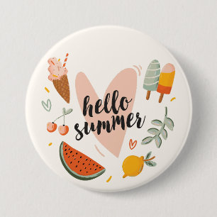 Hello Summer Quote Colourful Cute Illustration 3 Inch Round Button