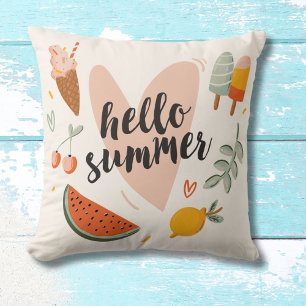 Hello Summer Quote Colourful Cute Nursery Kids Throw Pillow