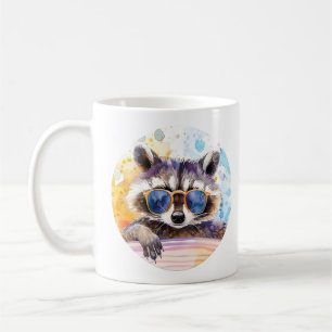 Hello Summer Raccoon in sunglasses Watercolor Coffee Mug