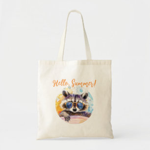 Hello Summer Raccoon in sunglasses Watercolor Tote Bag