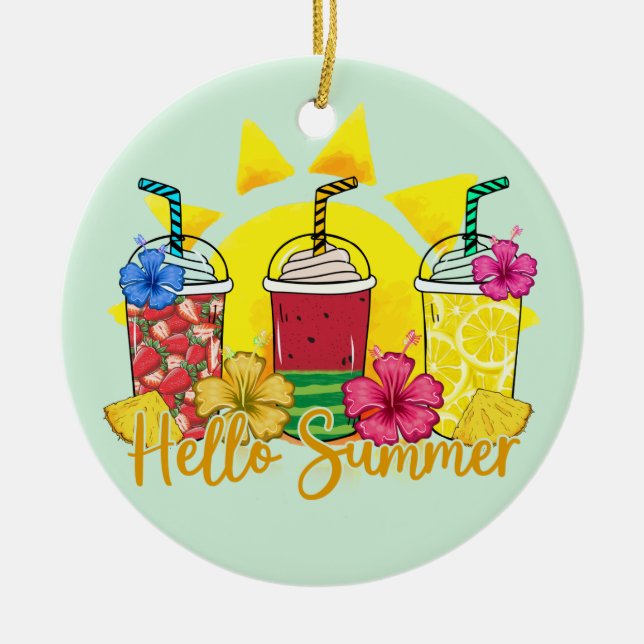 Hello Summer | Refreshing Tropical Fruit Smoothie Ceramic Ornament (Front)