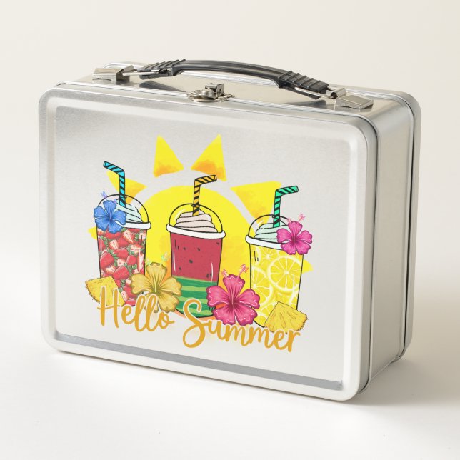 Hello Summer | Refreshing Tropical Fruit Smoothie Metal Lunch Box (Front)
