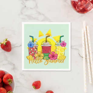 Hello Summer Refreshing Tropical Fruit Smoothie Napkin