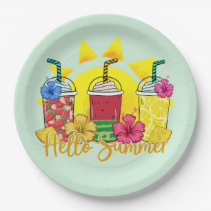 Hello Summer Refreshing Tropical Fruit Smoothie Paper Plate
