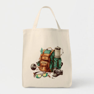 Hello Summer Retro Palm Tree Camping Graphic Tote Bag