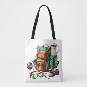 Hello Summer Retro Palm Tree Camping Graphic Tote Bag