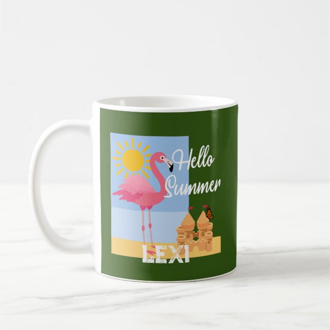 Hello Summer Rose Flamant rose Design - Mug classi (Gauche)