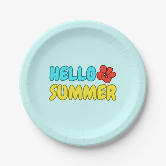 Hello Summer Round Paper Plate (Front)