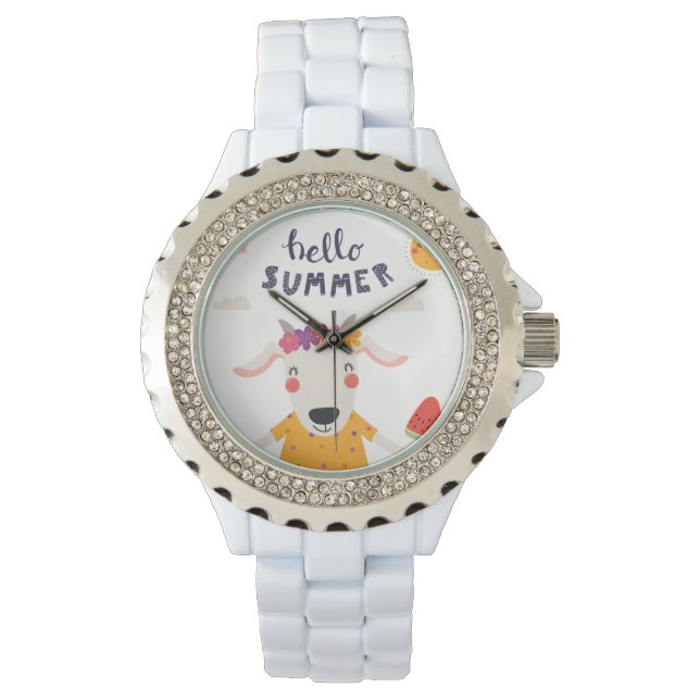 Hello summer strass alloy white enamel watch (Front)