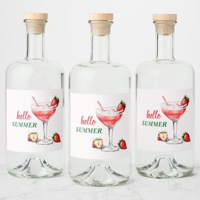Hello Summer | Strawberry Cocktail Liquor Label (Bottles)
