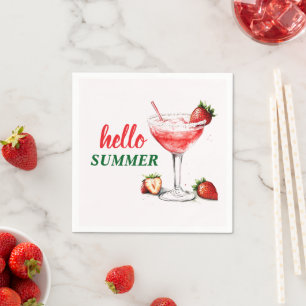 Hello Summer Strawberry Cocktail Paper Napkins