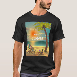 Hello Summer Summer Vacation Beach Palm Trees T-Shirt