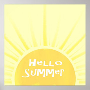 Hello summer sun painting art poster