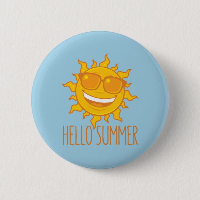Hello Summer Sun With Sunglasses 2 Inch Round Button (Front)