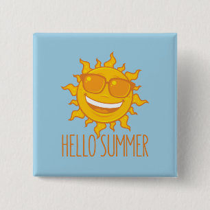 Hello Summer Sun With Sunglasses 2 Inch Square Button