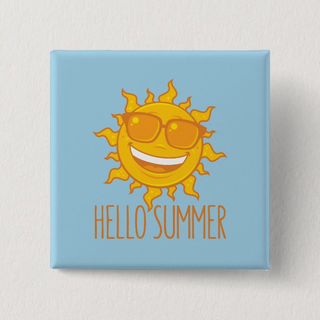 Hello Summer Sun With Sunglasses 2 Inch Square Button (Front)