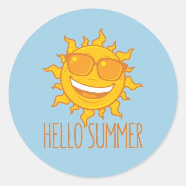 Hello Summer Sun With Sunglasses Classic Round Sticker (Front)