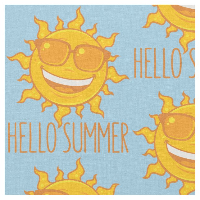 Hello Summer Sun With Sunglasses Fabric (Close Up)