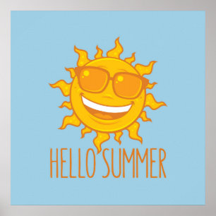 Hello Summer Sun With Sunglasses Poster