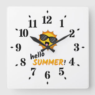 Hello Summer Sun with Sunglasses Square Wall Clock