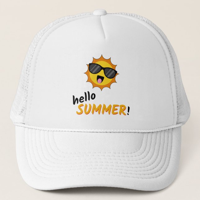 Hello Summer Sun with Sunglasses Trucker Hat (Front)