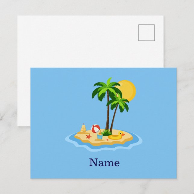 Hello Summer Sunshine Retro Circle Vintage Beach  Postcard (Front/Back)