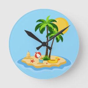 Hello Summer Sunshine Retro Circle Vintage Beach Round Clock