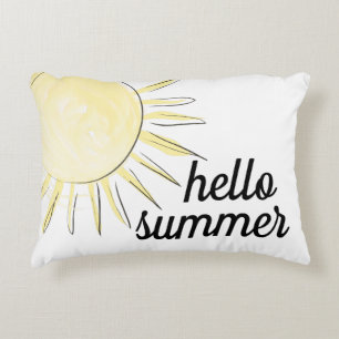 Hello summer sunshine yellow fun pastel summertime accent pillow