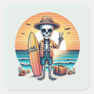 Hello Summer - Surfer Square Sticker