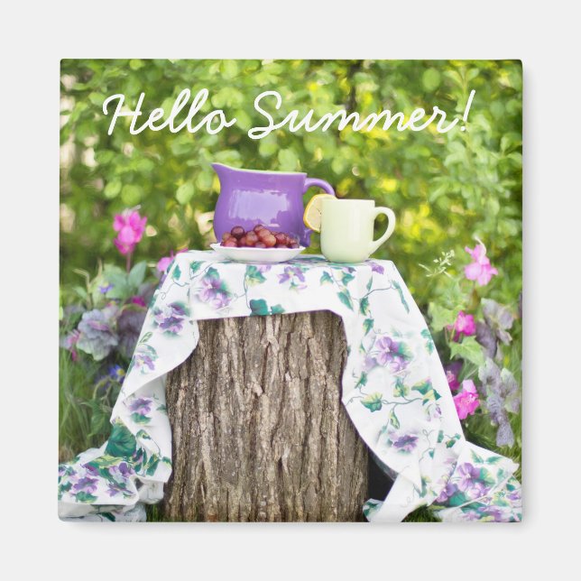 Hello Summer Tea and Plums in the Garden Magnet (Front)