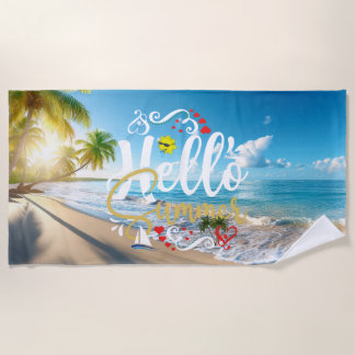Hello Summer Time Beach Towel