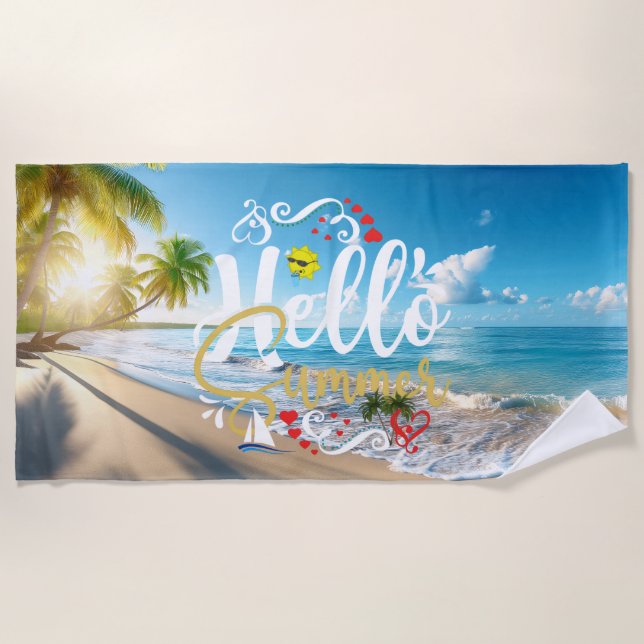 Hello Summer Time Beach Towel (Front)