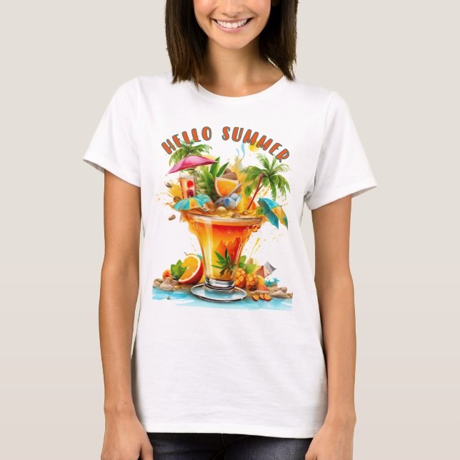 HELLO SUMMER TROPICAL DRINK T-Shirt (Front)