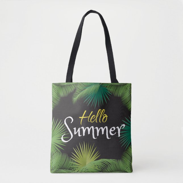 Hello Summer Tropical Palm Green Leafs frame Tote Bag (Front)