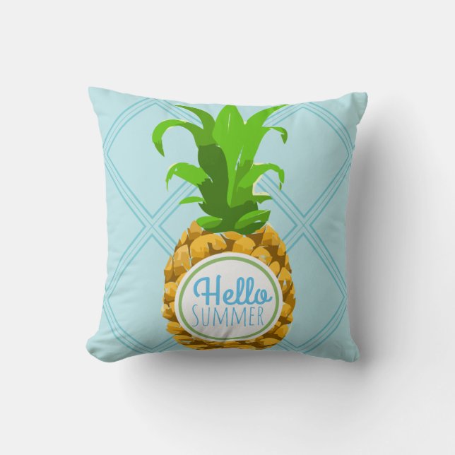 Hello Summer Tropical Pineapple Throw Pillow (Front)