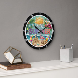 Hello Summer Tropical Sandcastle Large Clock