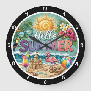 Hello Summer Tropical Sandcastle Large Clock