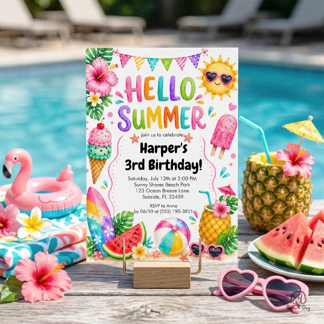 Hello Summer Tropical Summer Birthday Invitation (Creator Uploaded)