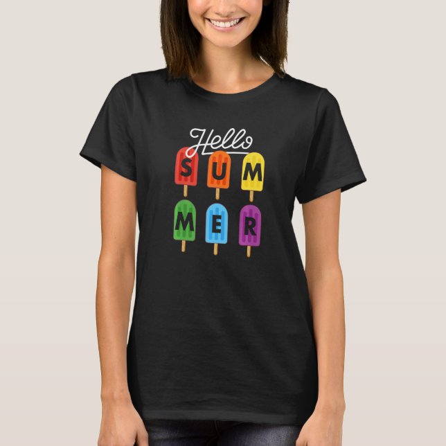 Hello Summer Vacation Ice Cream Ice Lolly Popsicle T-Shirt (Front)