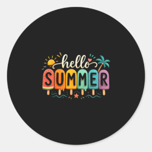 Hello summer vacation ice cream popsicle ice lolly classic round sticker