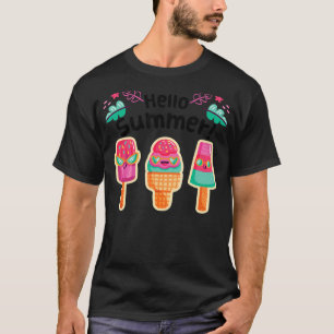 Hello Summer Vacation Ice Cream Popsicle Ice Lolly T-Shirt