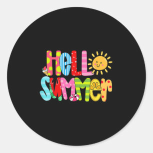 Hello Summer Vacation Ice Cream Popsicle Watermelo Classic Round Sticker