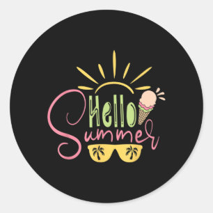 Hello Summer Vacation Ice Cream Sunglasses Classic Round Sticker