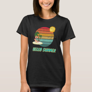 Hello Summer Vacation Palm Tree Sun Birds And Sea T-Shirt