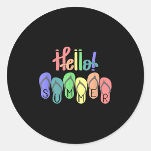 Hello Summer Vibes Beach Summertime Colourful Flip Classic Round Sticker