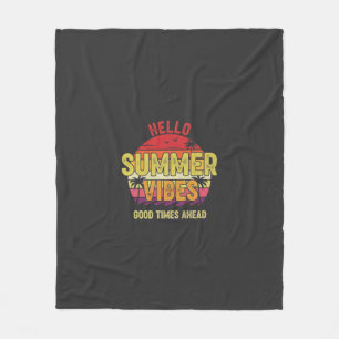 Hello Summer Vibes Vintage Sunset Summer Fleece Blanket