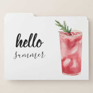 Hello Summer Watercolor Red Cherry Cocktail File Folder