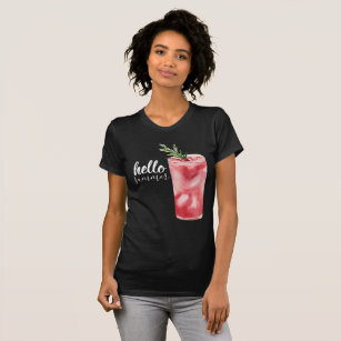 Hello Summer Watercolor Red Cherry Cocktail T-Shirt