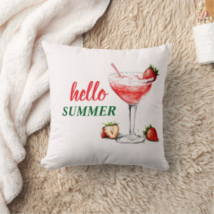 Hello Summer Watercolor Strawberry Cocktail Pillow