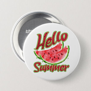Hello Summer Watercolor Watermelon Design 3 Inch Round Button